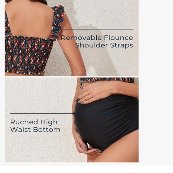 Summer Mae MATERNITY L NWOT black red highwaist smocked top 2-piece Bikini - Picture 5 of 5